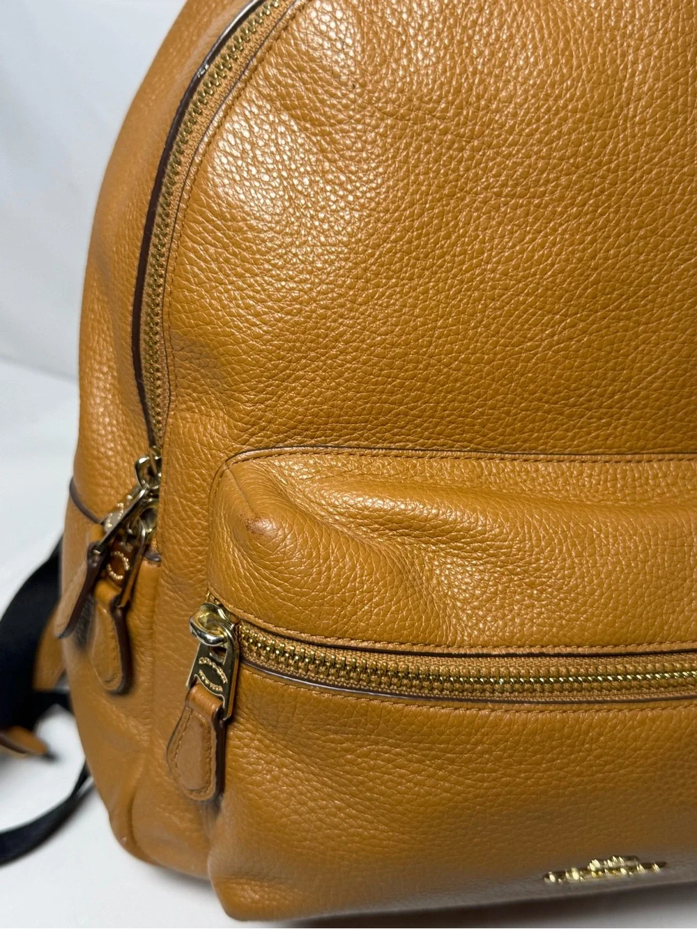 Coach Pebbled Leather Backpack in Tan Brown with Gold Hardware